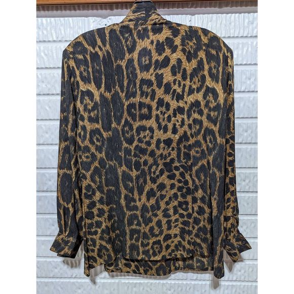Peter Nygard Women's Brown & Tan Leopard Print Silk Double Breasted Blouse Size - Picture 4 of 5
